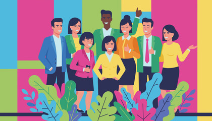 Cheerful diverse business team illustration celebrating achievement and corporate collaboration