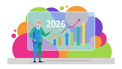 Senior manager presents 2026 business growth plan and financial projection success
