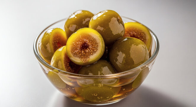 Brazilian candied figs &ldquo;doce de figo em calda&rdquo; served in a small glass bowl
