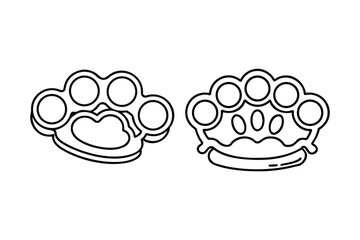 Two Brass Knuckles Line Art Icons Weapon Self Defense Aggression Symbols Danger Warning
