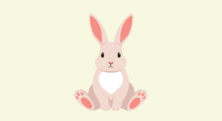 Obraz premium A charming and adorable cartoon rabbit with soft pink fur, long ears, and a white chest sits peacefully, exuding a gentle and sweet innocence.