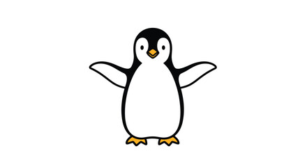 A cute and friendly cartoon penguin stands with its wings open wide on a pure white background, ready for a hug or a warm greeting.
