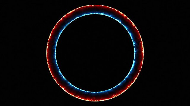 Abstract fire red and electric blue circle waves looping background. Abstract neon circles waves.Radio wave signal, radar concept.Radio waves seamless animation background video in 4k 