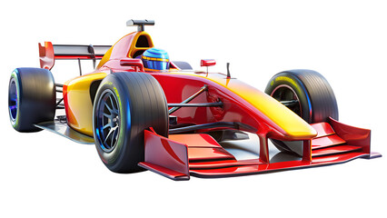Naklejka premium A sleek red and yellow formula one race car speeding along isolated on transparent background