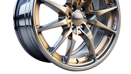 Obraz premium Close up of a shiny modern car wheel isolated on transparent background for design