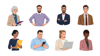 Diverse Business People Avatars Vector Set. Professional Corporate Team Portraits, User Profile Icons.