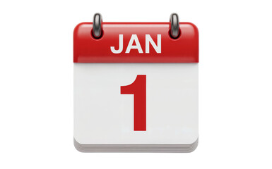 Red and isolate on transparent background White Flip Calendar Showing January First with Metal Rings date