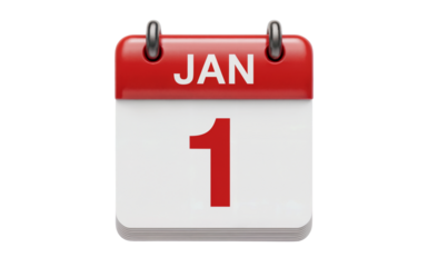 Red and isolate on transparent background White Flip Calendar Showing January First with Metal Rings date