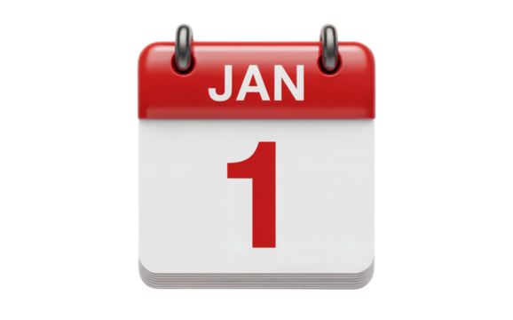 Red and isolate on transparent background White Flip Calendar Showing January First with Metal Rings date - Powered by Adobe