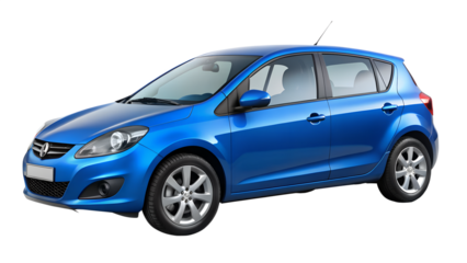 Blue car isolated on transparent background modern compact hatchback car for city driving