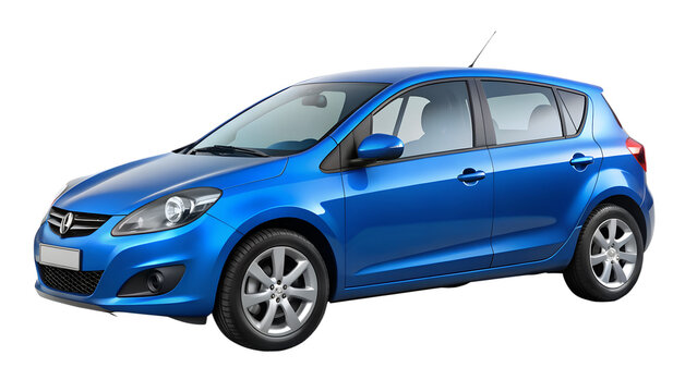 Blue car isolated on transparent background modern compact hatchback car for city driving