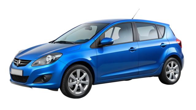 Blue car isolated on transparent background modern compact hatchback car for city driving