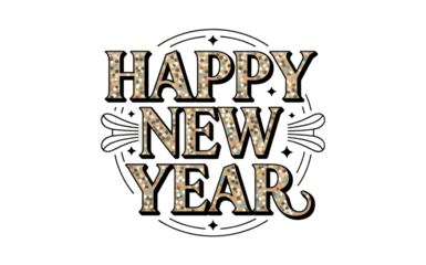 Sparkling Gold and Silver Text Happy New Year on Black Background lettering isolate on transparent background