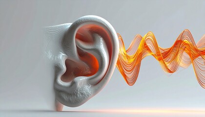 Artistic rendering of an ear and sound waves showcasing auditory perception