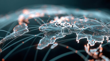 Global Supply Chain Dynamics Visualizing Network Connections Across Continents Digital Map Representation Futuristic Environment Aerial View Innovative Concepts for Business Growth
