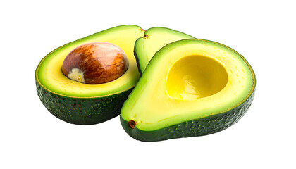 Close-up of halved avocados revealing the creamy green flesh and a single pit