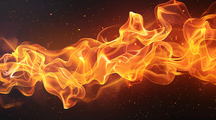 A striking digital banner of brilliant, orange-yellow flames and smoke streaking horizontally across a dark background, representing intense energy, passion, and transformation