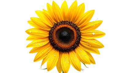 Fototapeta premium Vivid close-up of a sunflower, featuring bright yellow petals and a dark center