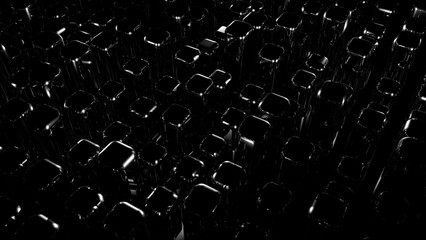 dunkler Hintergrund, schwarz glänzende Elemente, hypothetische Makroaufnahme