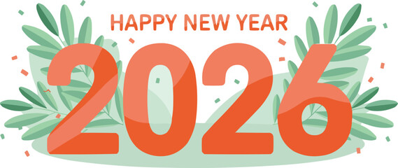 Minimal flat 2026 new year leaf design vector illustration,generative ai	