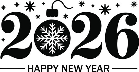 Elegant black 2026 snowflake ornament layout vector illustration design,generative ai	