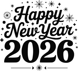 Classic monochrome 2026 new year lettering design vector illustration,generative ai	