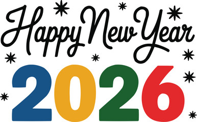 Colorful 2026 new year script greeting vector illustration design,generative ai	