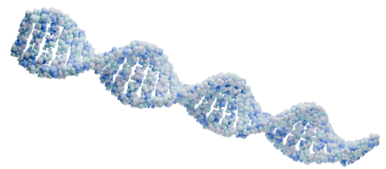 Abstract 3D digital DNA helix structure background. Transparent background. 3D rendering.
