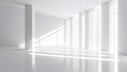 Fototapeta premium Minimalist Interior with Sunlight and Shadows, an Architectural Composition of White Space
