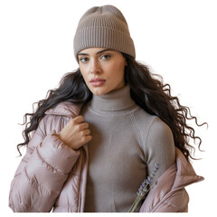 Studio portrait of a stylish woman in winter fashion apparel