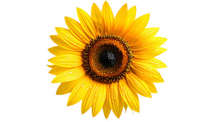 Close-up of vibrant yellow sunflower with dark center against a pure black background