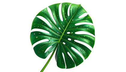Rendered tropical leaf with water droplets against a black background
