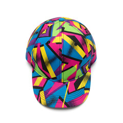 Obraz premium Vibrant 80s or 90s geometric abstract pattern baseball cap on white