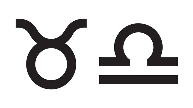 Taurus and Libra zodiac signs simple flat vector glyphs for astrology and horoscope designs isolated on white background