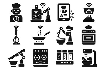 Pictogram silhouette black chef solid collection prompt vector icon automated glyph symbol
