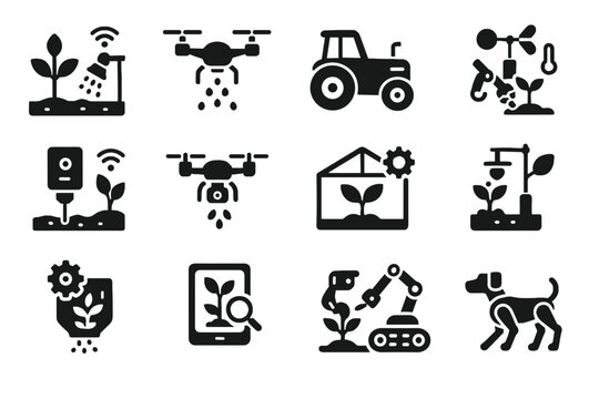 Irrigation farm icons health precision weeder farming seeder icon greenhouse vector autonomous
