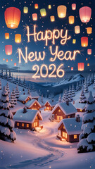 Lantern night snowy 2026 Background illustration with festive holiday design,generative ai