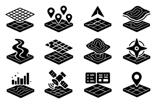 Pin smart data interactive compass sensor map holographic icon interface vector layer