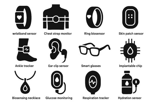 Chip necklace vector ring strap biosensor wearable skin biosensors chest ankle icon