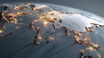 Global Logistics Mapping Key Trade Routes International Shipping Digital Visualization Modern Trade Environment Aerial View Comprehensive Logistics Concept for Understanding Global Commerce