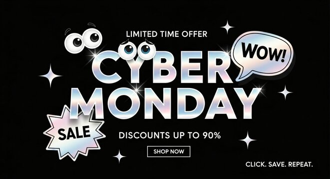 Cyber monday sale banner with discounts up to 90 and shop now button - Powered by Adobe