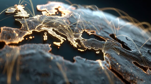 Global Logistics Network Visualized as Interconnected Standards Across Europe Infographic Representation Digital Environment Aerial View Conceptual Insight into Supply Chain Dynamics