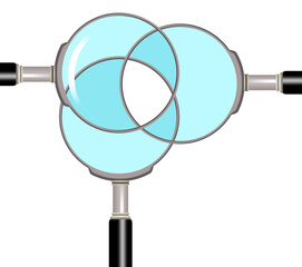 Three magnifying glasses overlap and provide a copy area to add art or text.