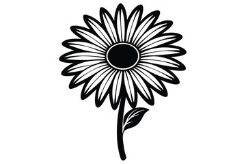 daisy black and white line art silhouette on white background