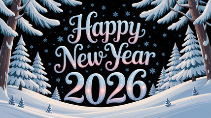 Snowy forest 2026 Background illustration with festive winter celebration design,generative ai