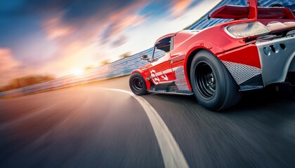 Obraz premium close up of nascar ford mustang car challenging motorsport race blurred motion background