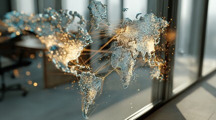 Global Supply Chain Visualization in Holographic Format Modern Office Environment Digital Art International Connectivity Innovative Display Concept