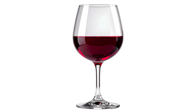 Elegant stemware, filled with crimson liquid, isolated against a black backdrop