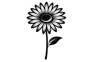 daisy black and white line art silhouette on white background