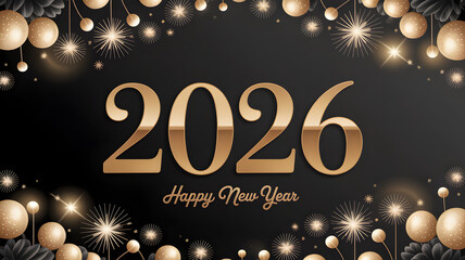 Elegant black 2026 Background illustration with gold festive luxury celebration design,generative ai